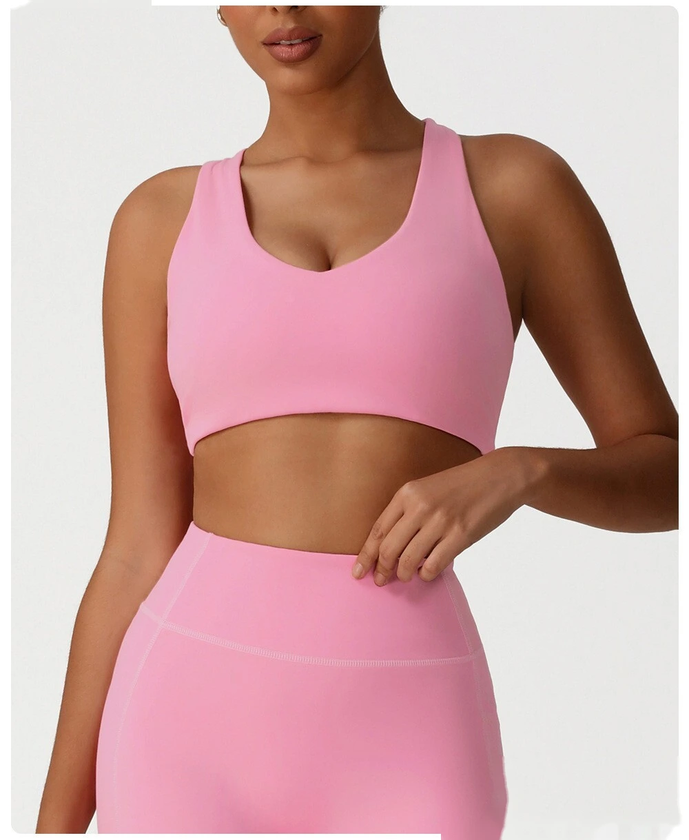 Quality Custom-made cross-back yoga vest gathers sports bra fitness bra with chest pad. Manufacturer detail