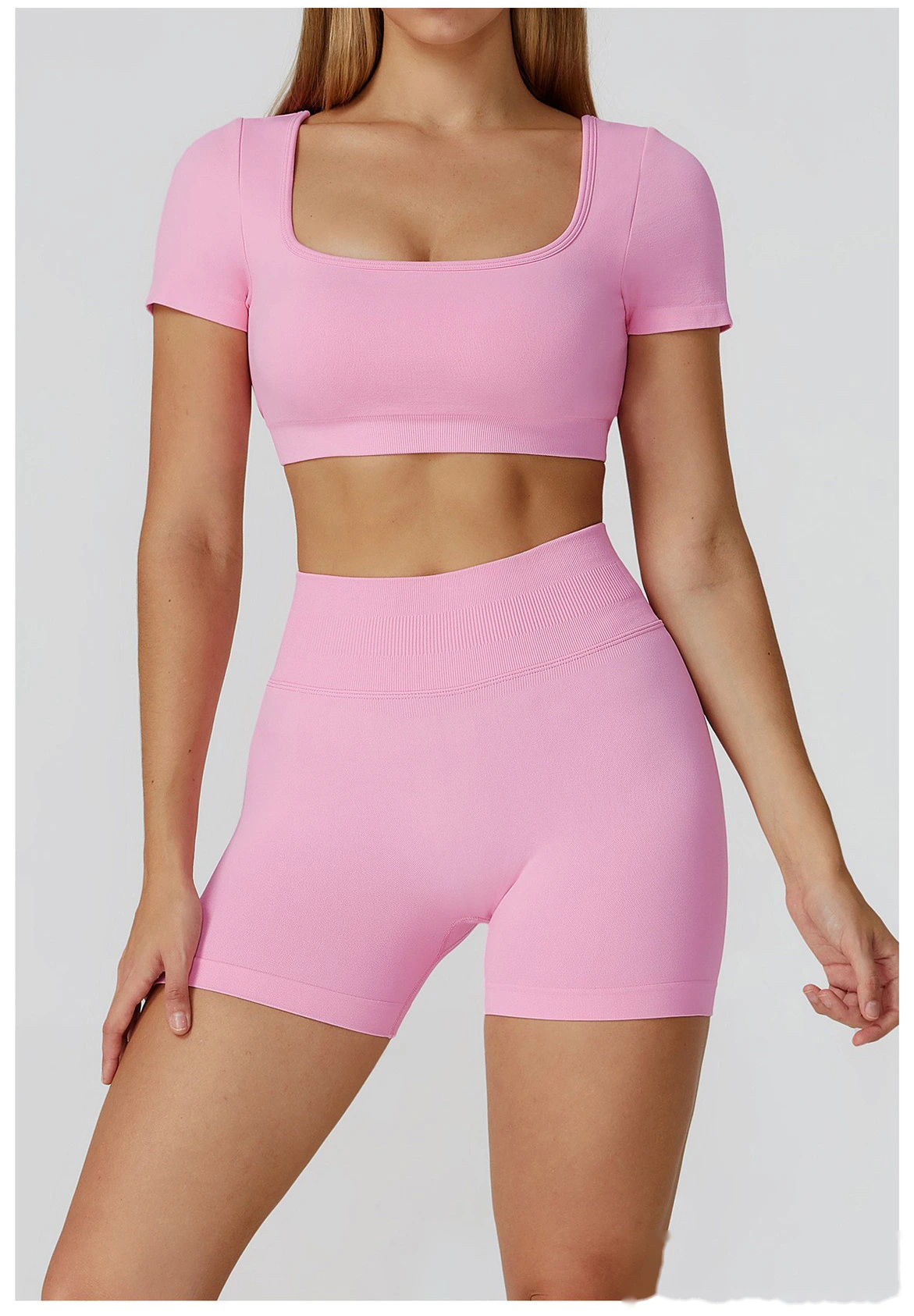 Customized seamless yoga clothes women's hollow back slim short-sleeved sports tops detail