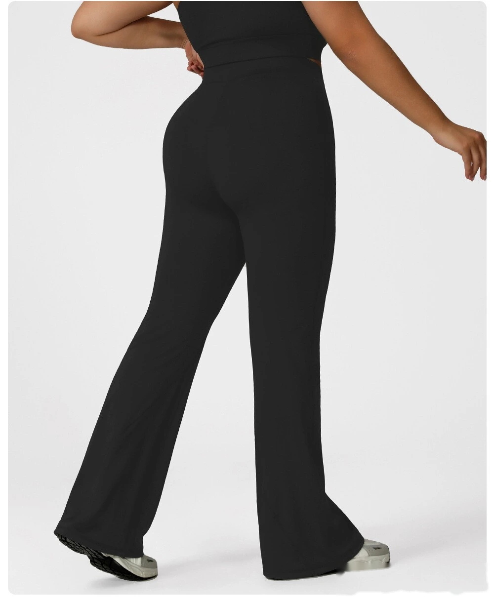 Customized plus-size yoga pants with high waist and hips, slim fit and meat cover, running and fitness bell bottoms. detail