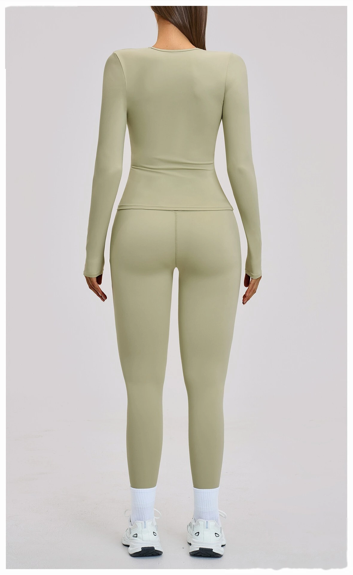 Custom Women's Yoga Set - High Stretch Tight Long Sleeve Top & Leggings for Outdoor Running Fitness detail