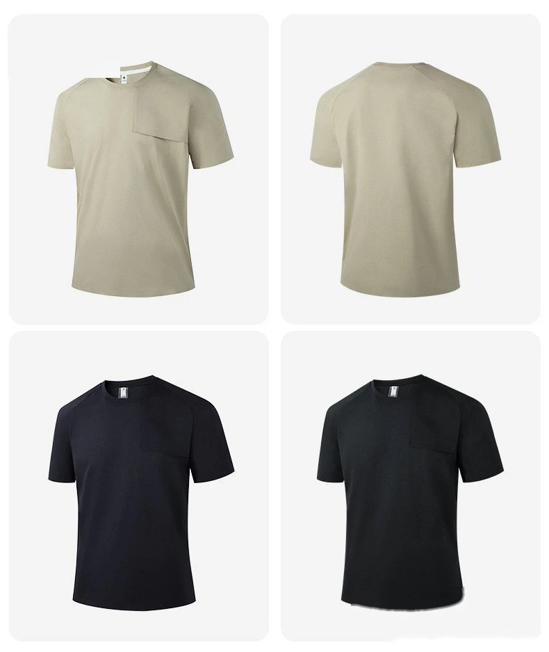 Custom Men’s 7A Antibacterial Ice Silk Lightweight T-Shirt Loose Breathable Seamless Tee with Pocket detail