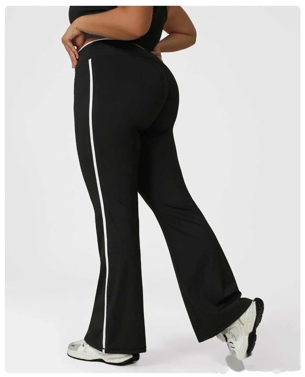 Custom cross high waist sports contrast flared pants plus size yoga pants running fitness wide-leg pants detail