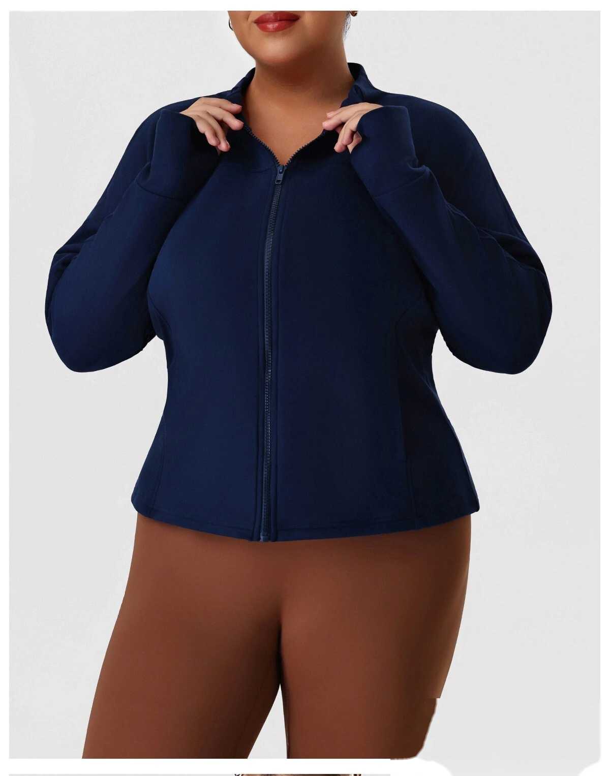 Custom Plus Size Slimming Fleece Sports Jacket for Women - Warm Figure-Hiding Stand Collar Plush Yoga Outerwear detail