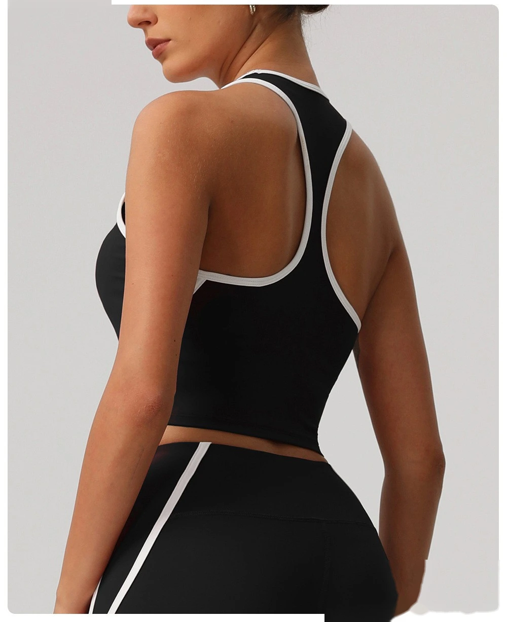 Custom-made tight-fitting nude contrast sports fitness underwear female worker word beautiful back yoga vest detail