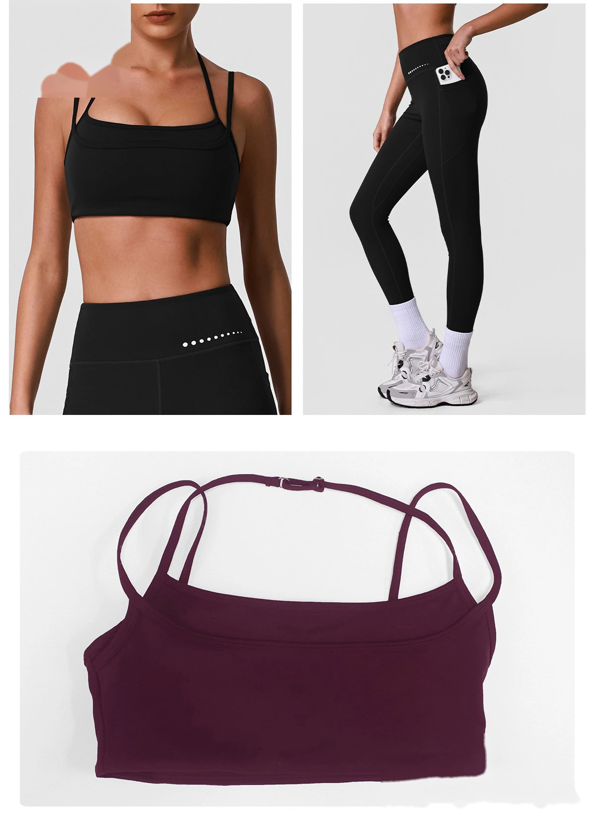 Custom Women’s Sexy Back Yoga Bra & High Stretch Tight Leggings Set Gym Activewear Suit detail