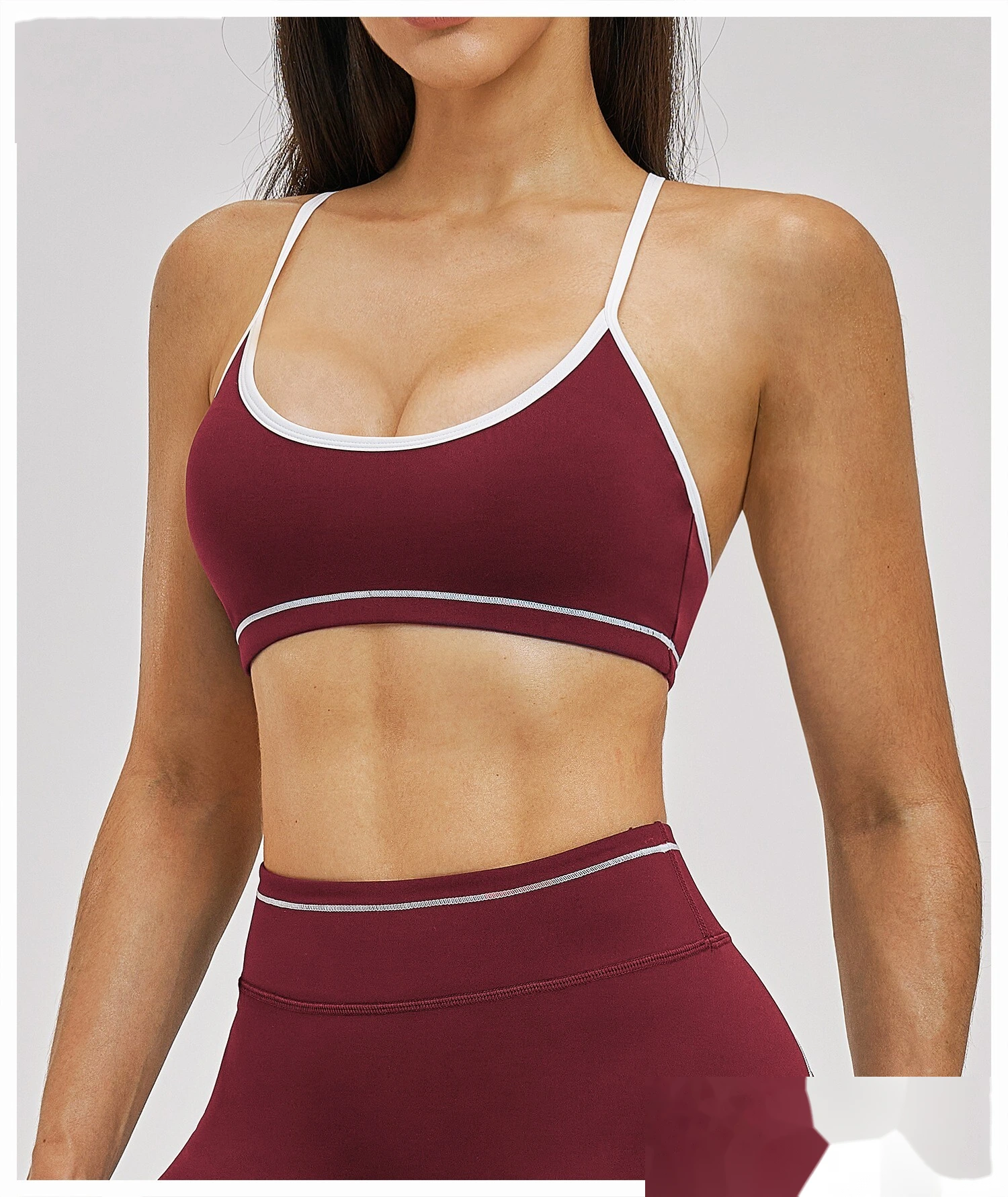 Custom Women’s Color Block Beauty Back Sports Bra Medium Support Yoga Gym Bra detail