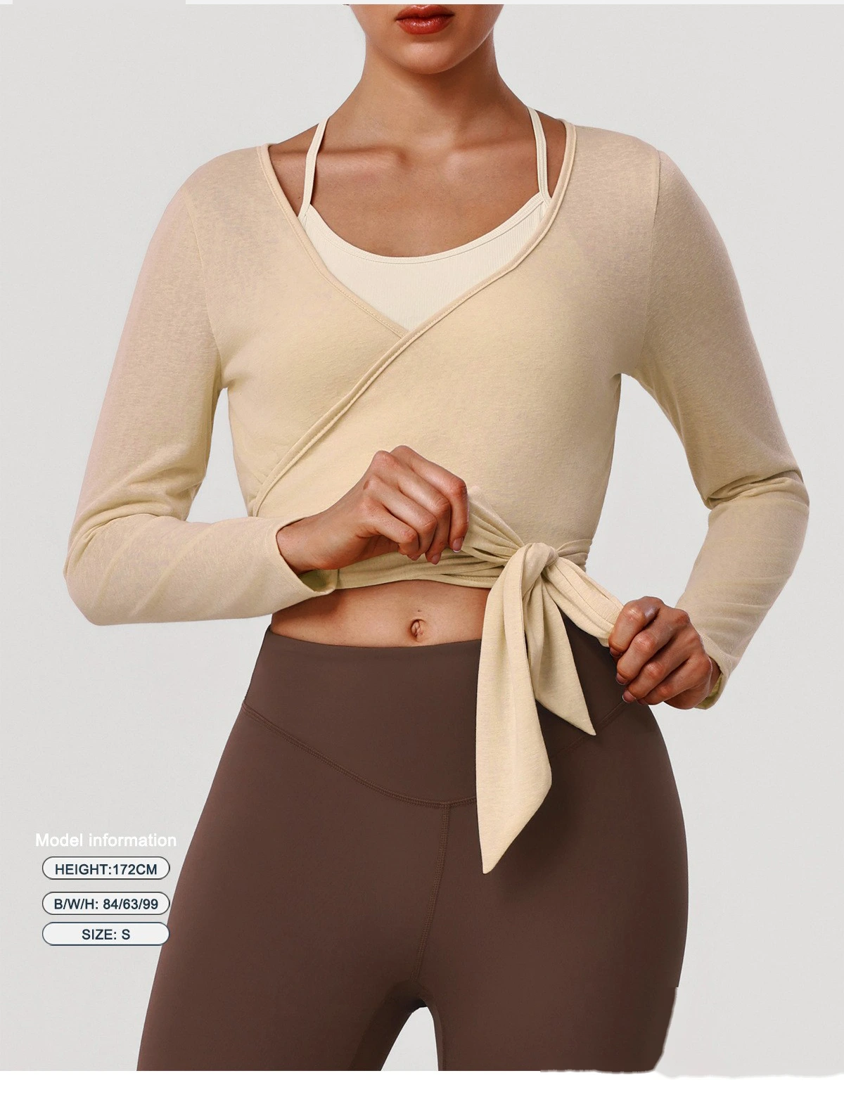 Custom Spring-Summer Yoga Two-Piece Set - Slim Long Sleeve Cover Up & Padded Camisole for Dance Training detail