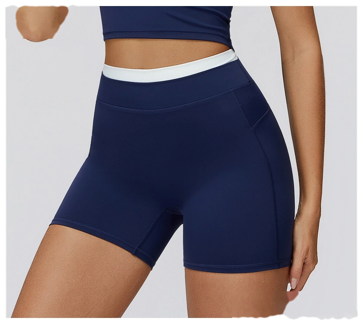 Customizable Naked-Feel Sports Shorts | Women's Contrast Ribbed High-Waist, Tight-Fit Yoga & Running Style detail