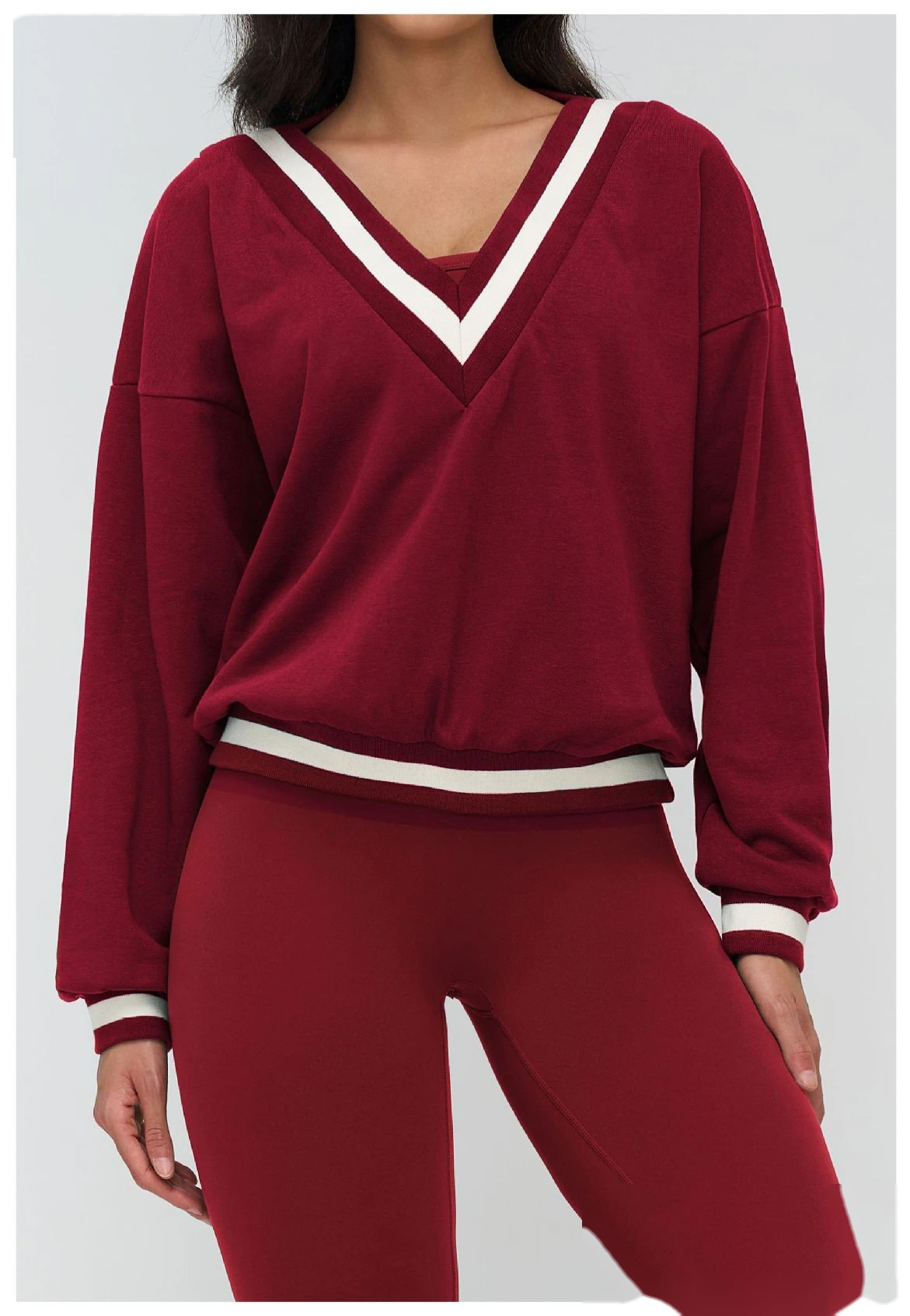 Bulk Custom V-Neck Casual Hoodie - Color Block Loose Fit Outdoor Sports Running Sweatshirt detail