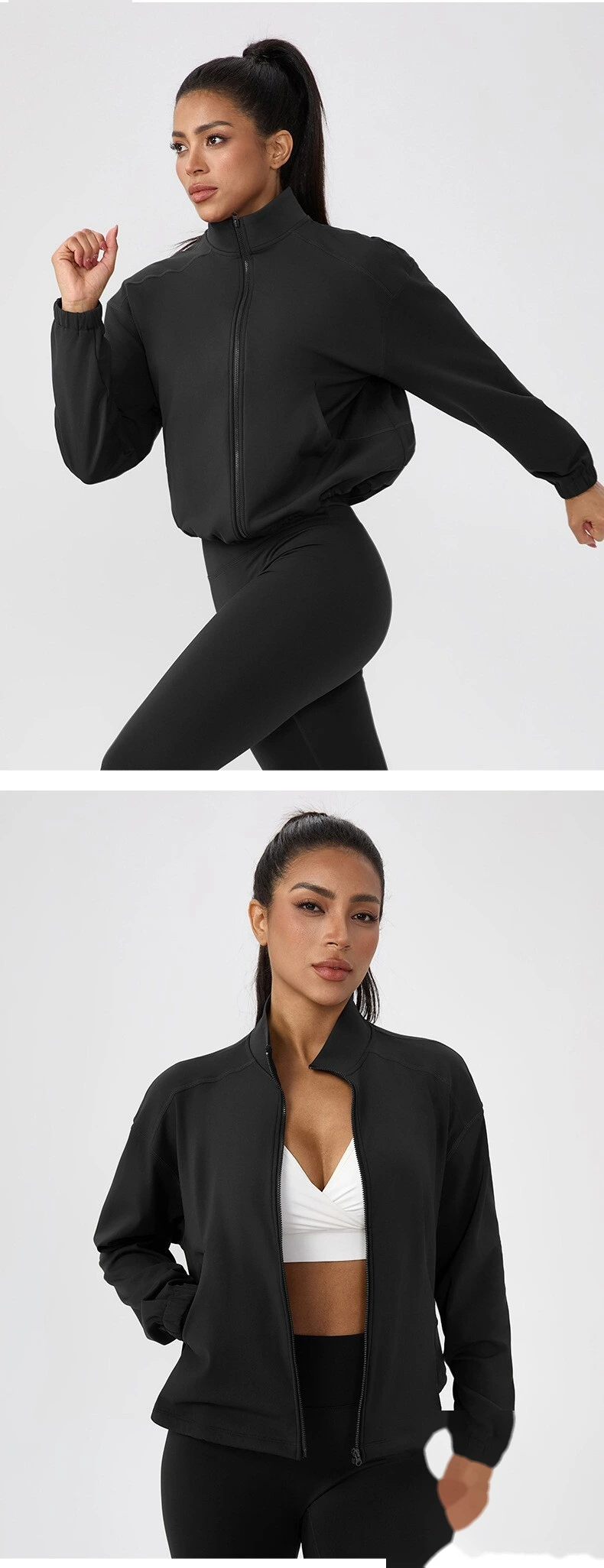 Custom Women's Winter Fleece Yoga Jacket | Stand Collar Zipper, Warm, for Outdoor Running & Fitness detail