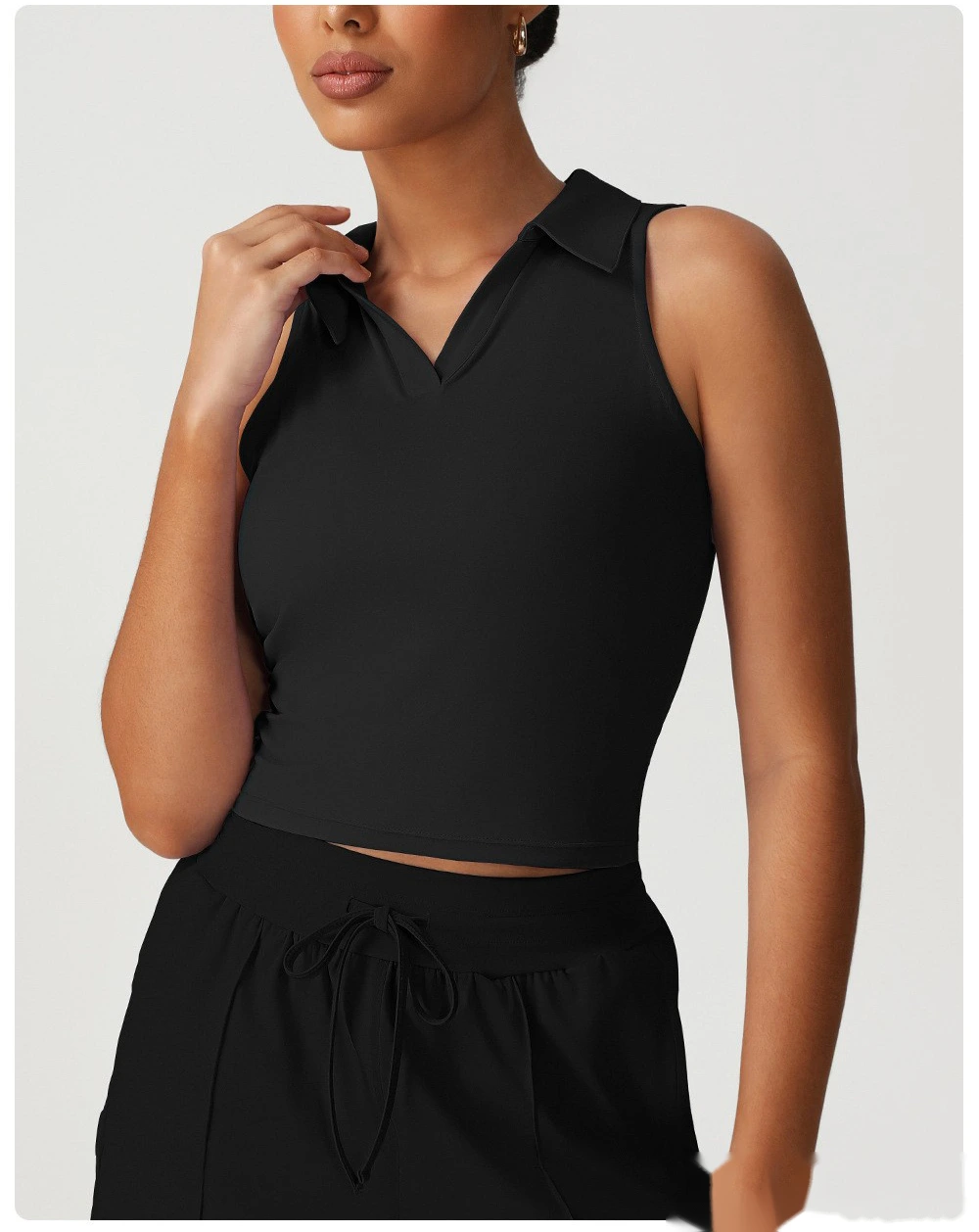 Customized tight-fitting sports quick-drying vest women's running tennis fitness clothes top POLO lapel sweatshirt detail