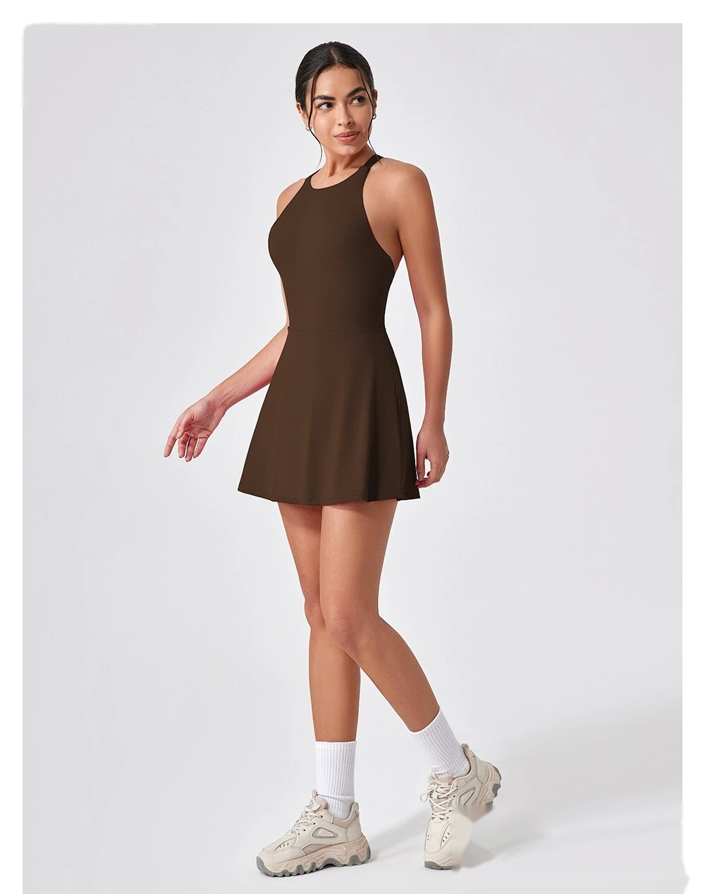 Sports dress is slim, light-proof and quick-drying feather tennis skirt, beautiful back fitness one-piece yoga suit detail