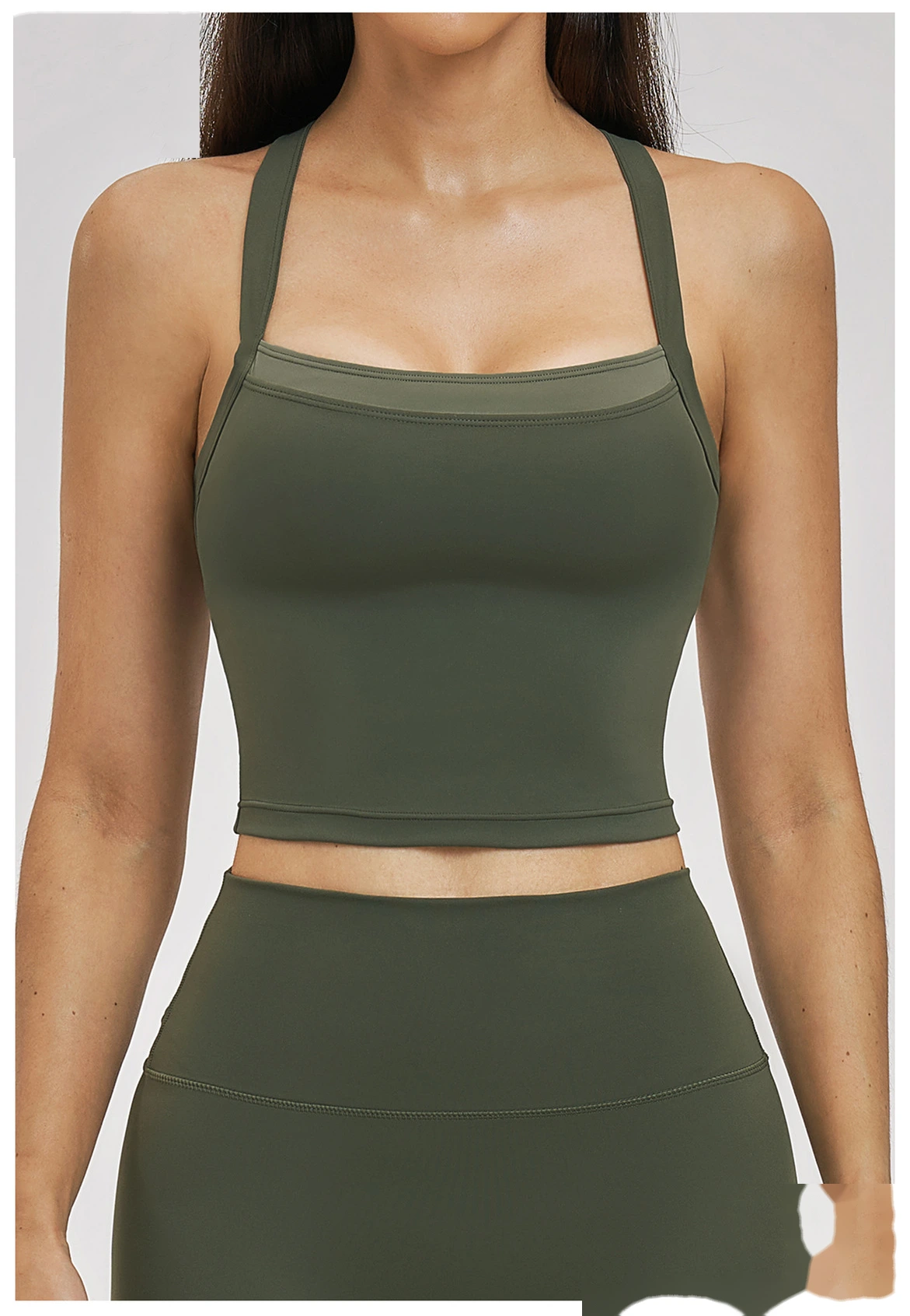 Women’s Fake Two-Piece Yoga Tank Top Set Crisscross Beauty Back Color Block Sports Shorts Active Wear detail