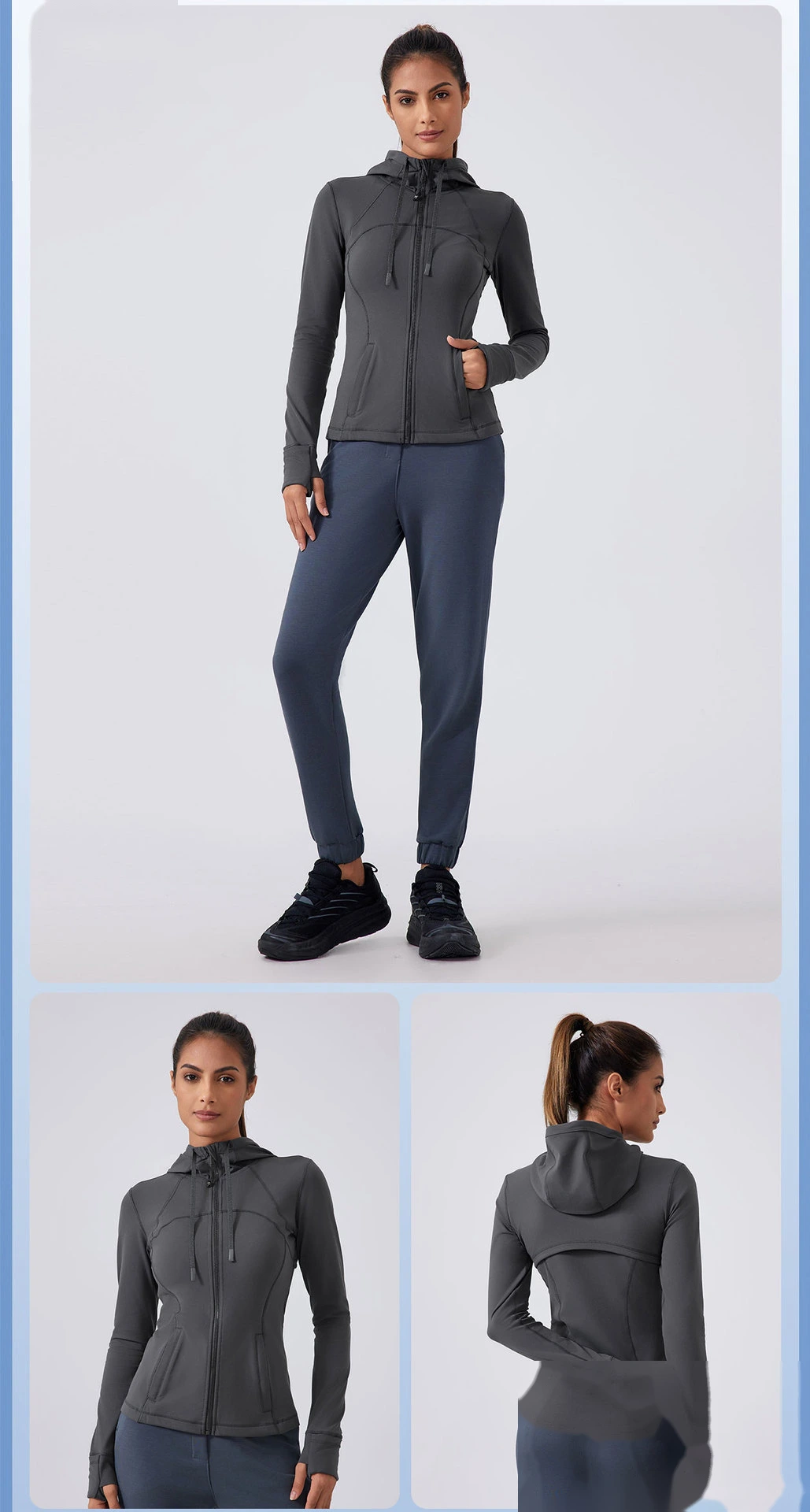 Custom Slim Yoga Jacket Long Sleeve Hooded Jacket Zipper Fitness Jacket Sports Jacket detail