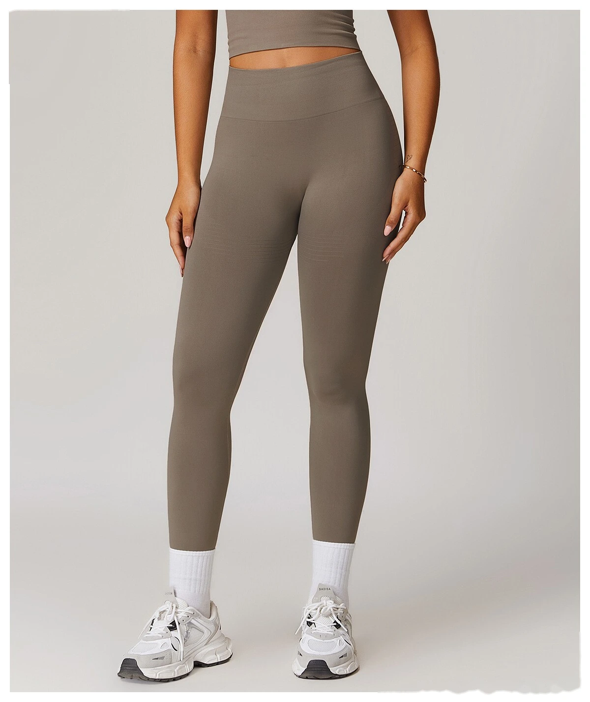 Custom EU/US High-Waisted Yoga Pants - Seamless Butt-Lifting Ribbed Waist Tummy-Control Leggings for Running Gym detail