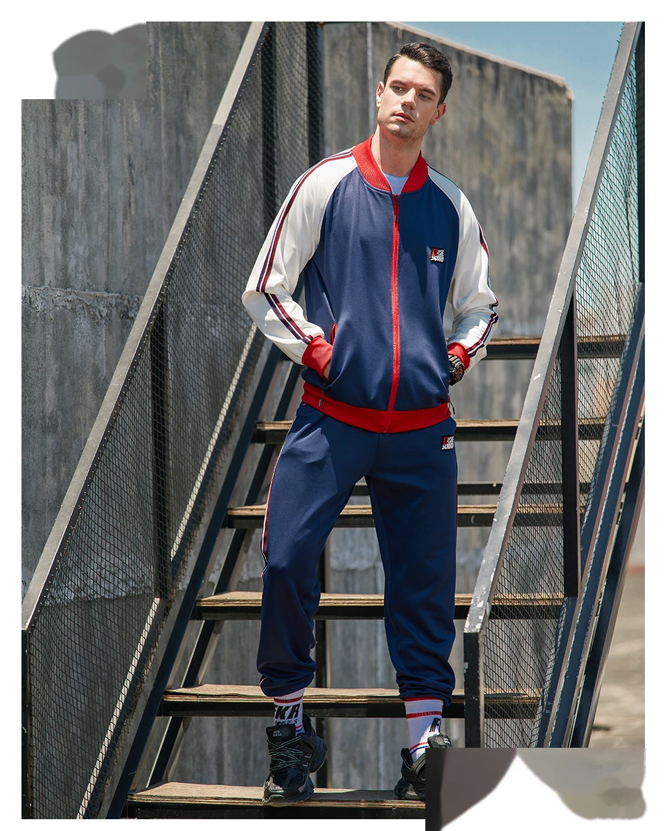 Mens sports jackets full zip color block stripe sweatshirts detail