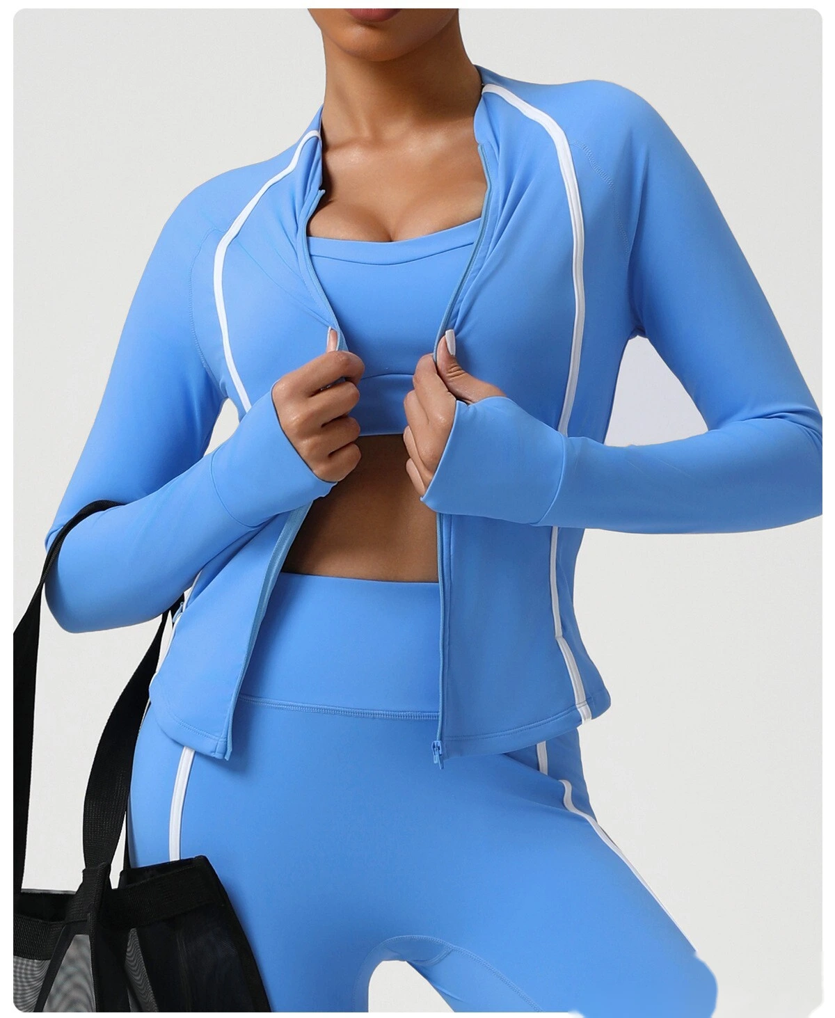 Custom autumn and winter sports yoga clothing jacket zipper cardigan jacket high elastic training fitness jacket detail