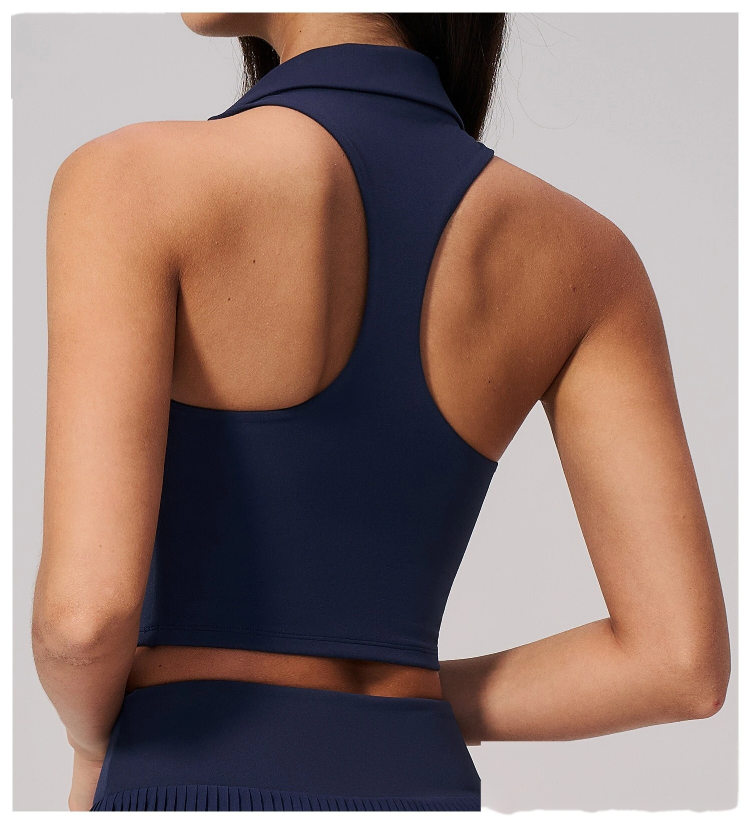 Custom Logo Two Piece Tennis Tracksuit, Cropped Sleeveless Polo Shirt, Moisture Wicking Sportswear for Daily Exercise detail