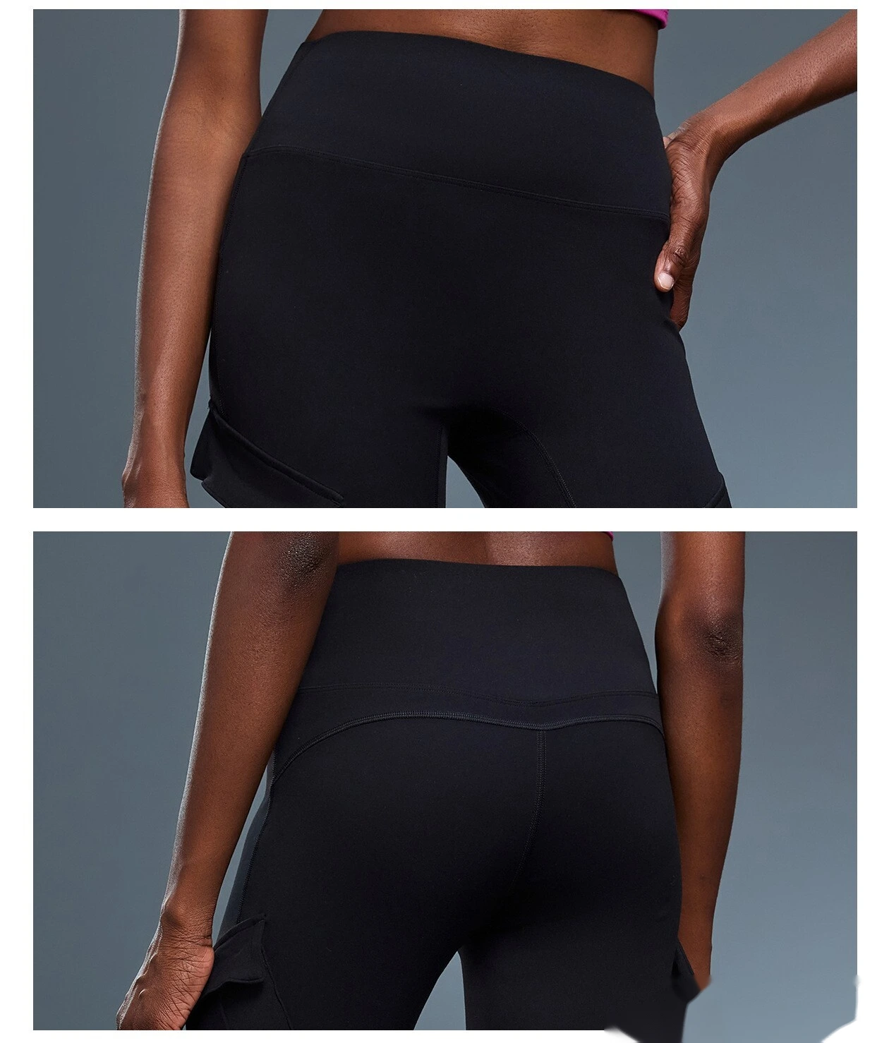 Customized tight-fitting elastic hip lifting tooling pocket bell pants high waist abdomen yoga pants detail
