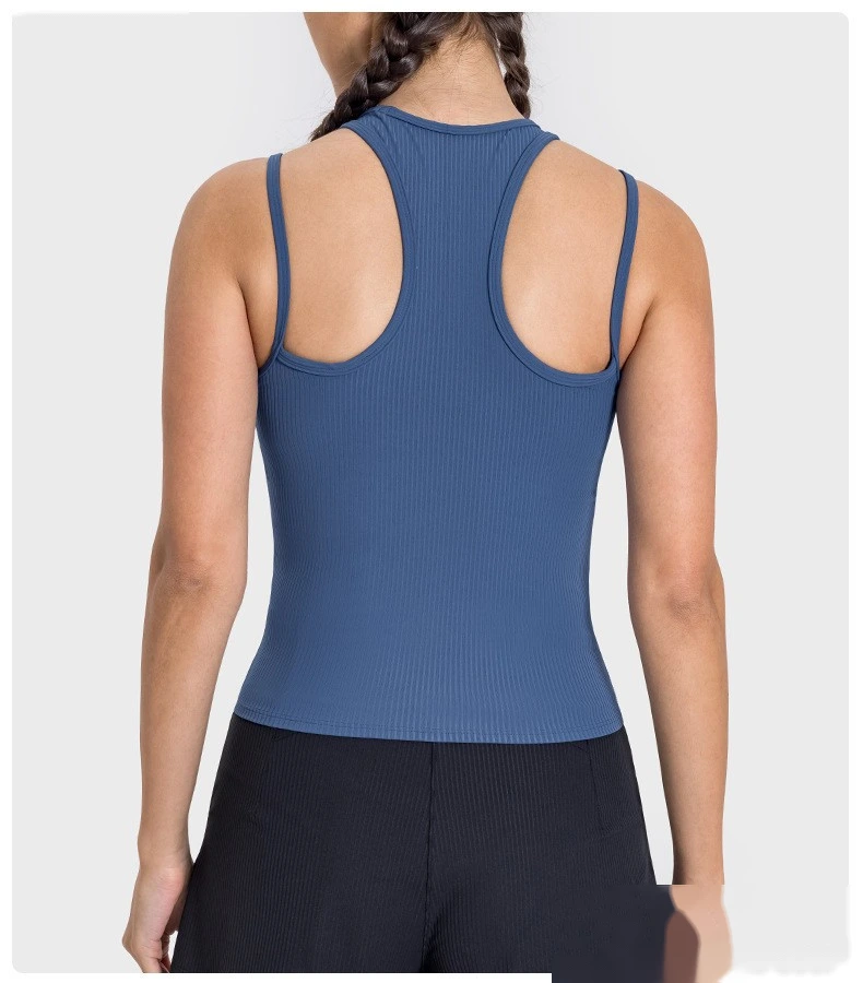 Customized rib new breathable I-shaped back yoga vest with chest pad female fitness bra top detail
