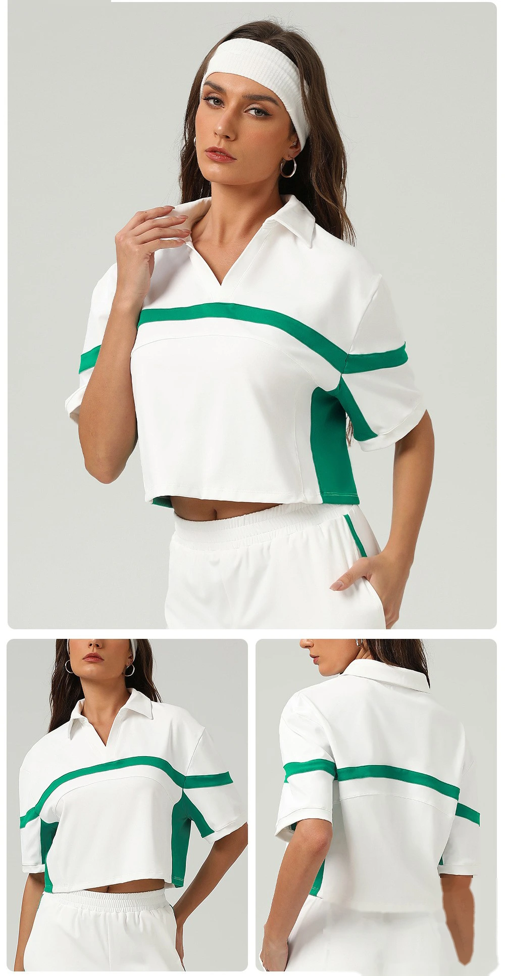 Fashion sports tennis short-sleeved shirt contrast color polo collar loose casual T-shirt quick-drying fitness yoga detail