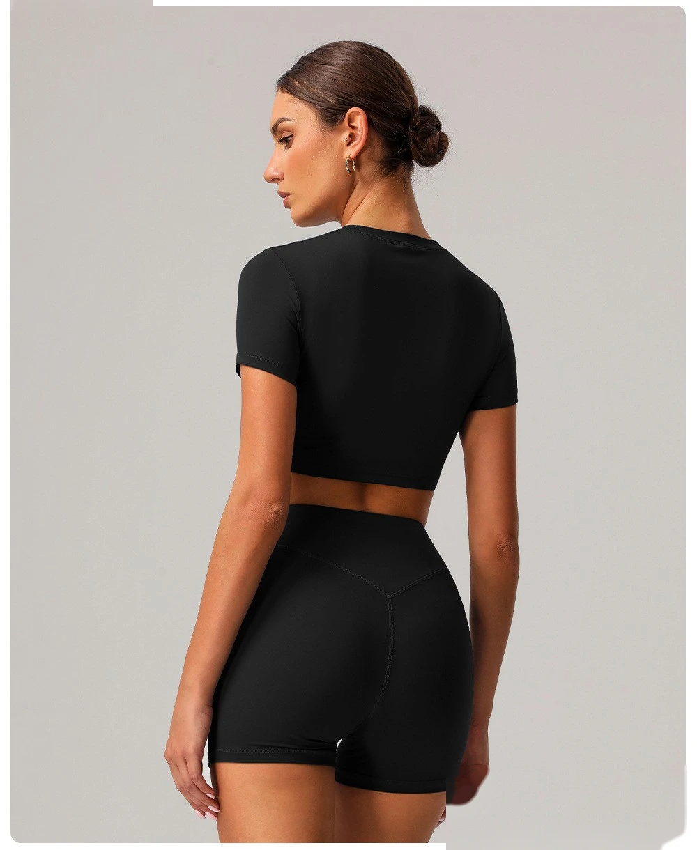 Customized tight-fitting yoga short-sleeved women's sports short-sleeved fitness clothes short-sleeved tops detail