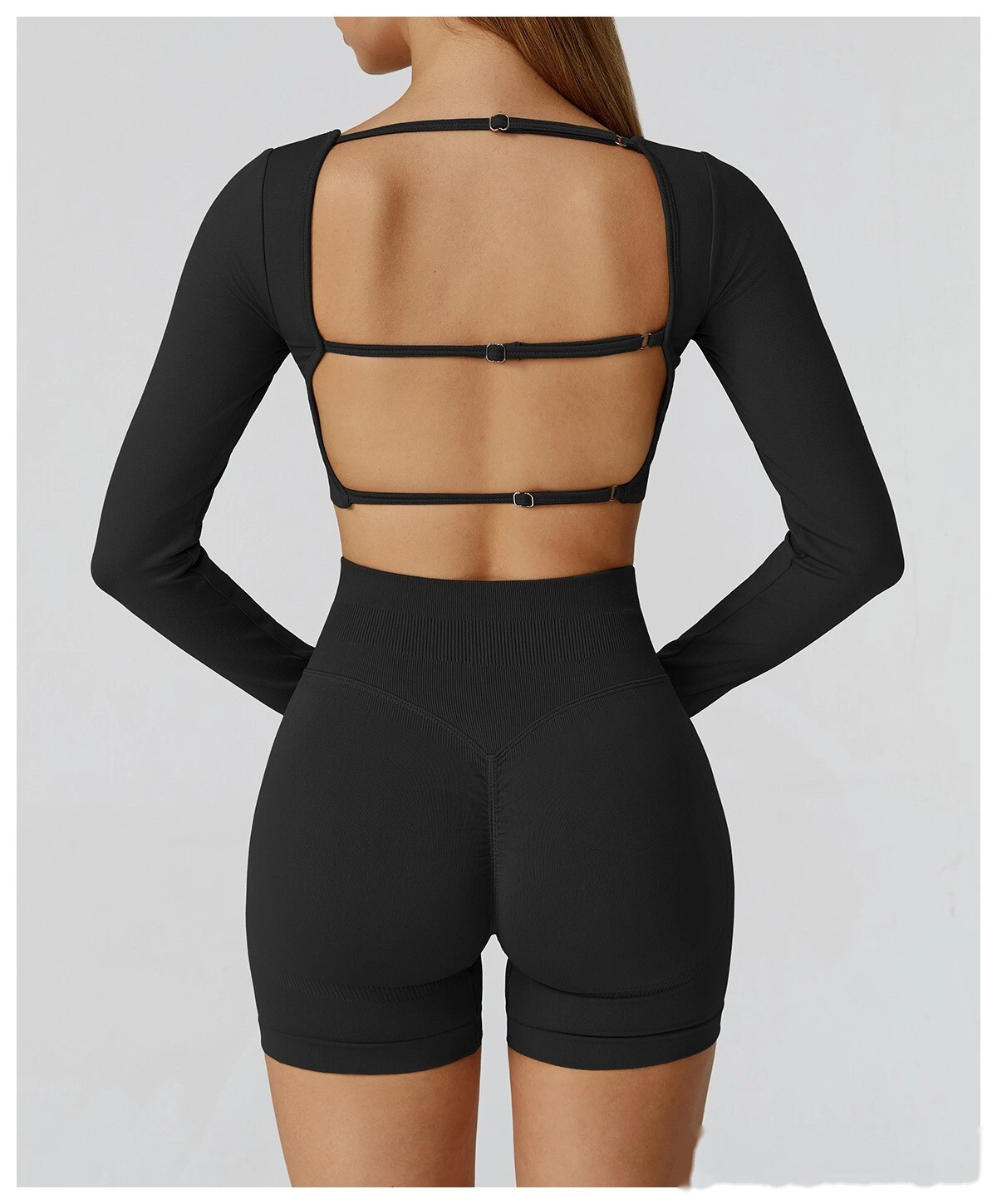 Customized seamless yoga clothes women's hollow back slim long-sleeved sports tops detail