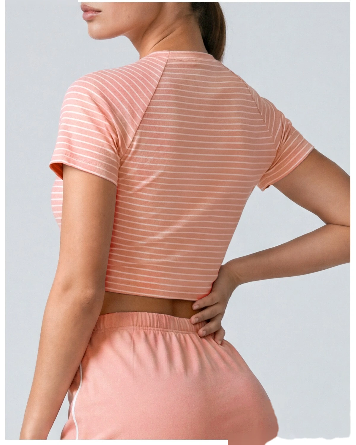 Custom striped new running training women breathable yoga fitness loose Joker T-shirt detail