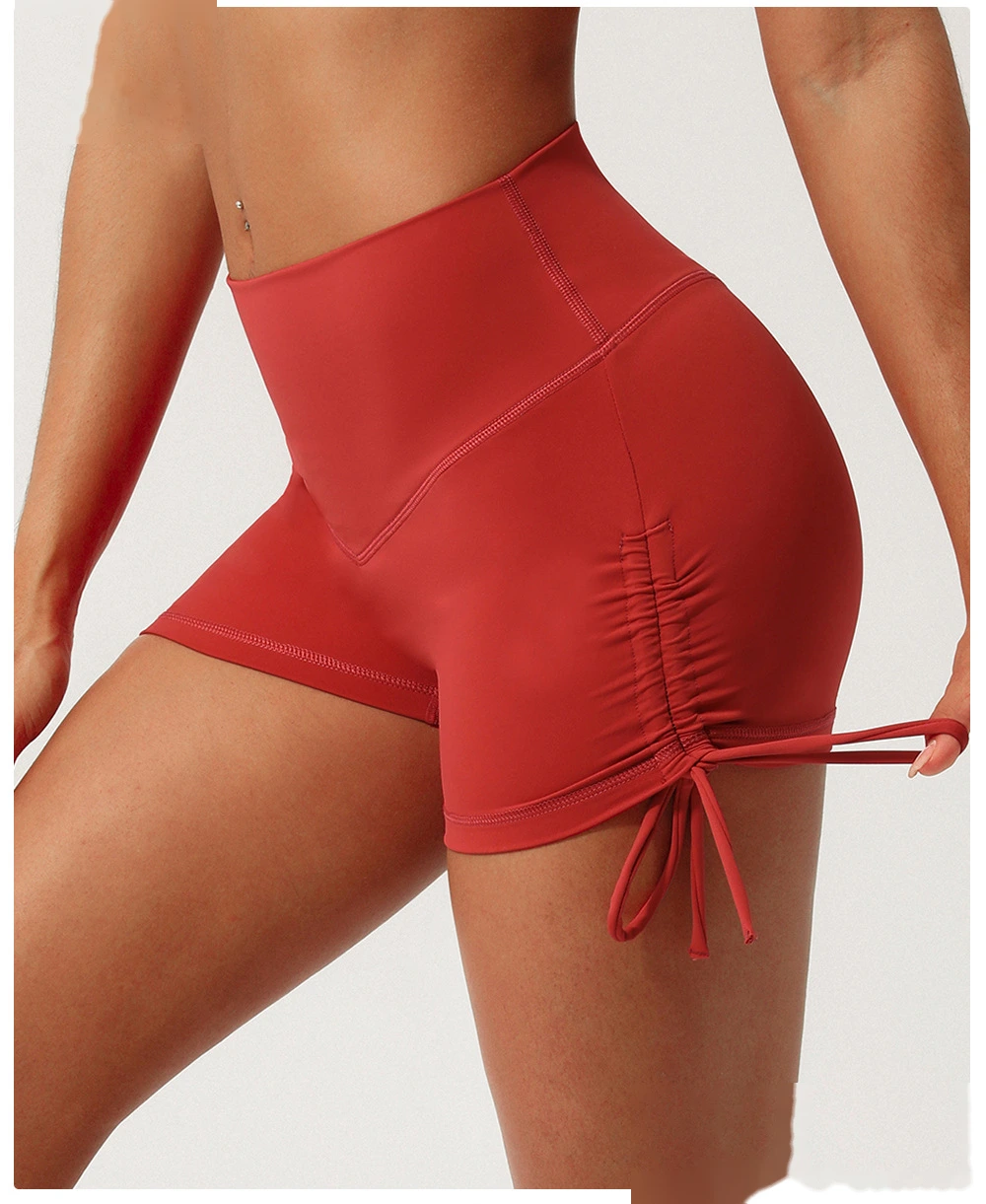 Custom-made nude quick-drying yoga shorts with rope-pulling and hip-lifting pants detail