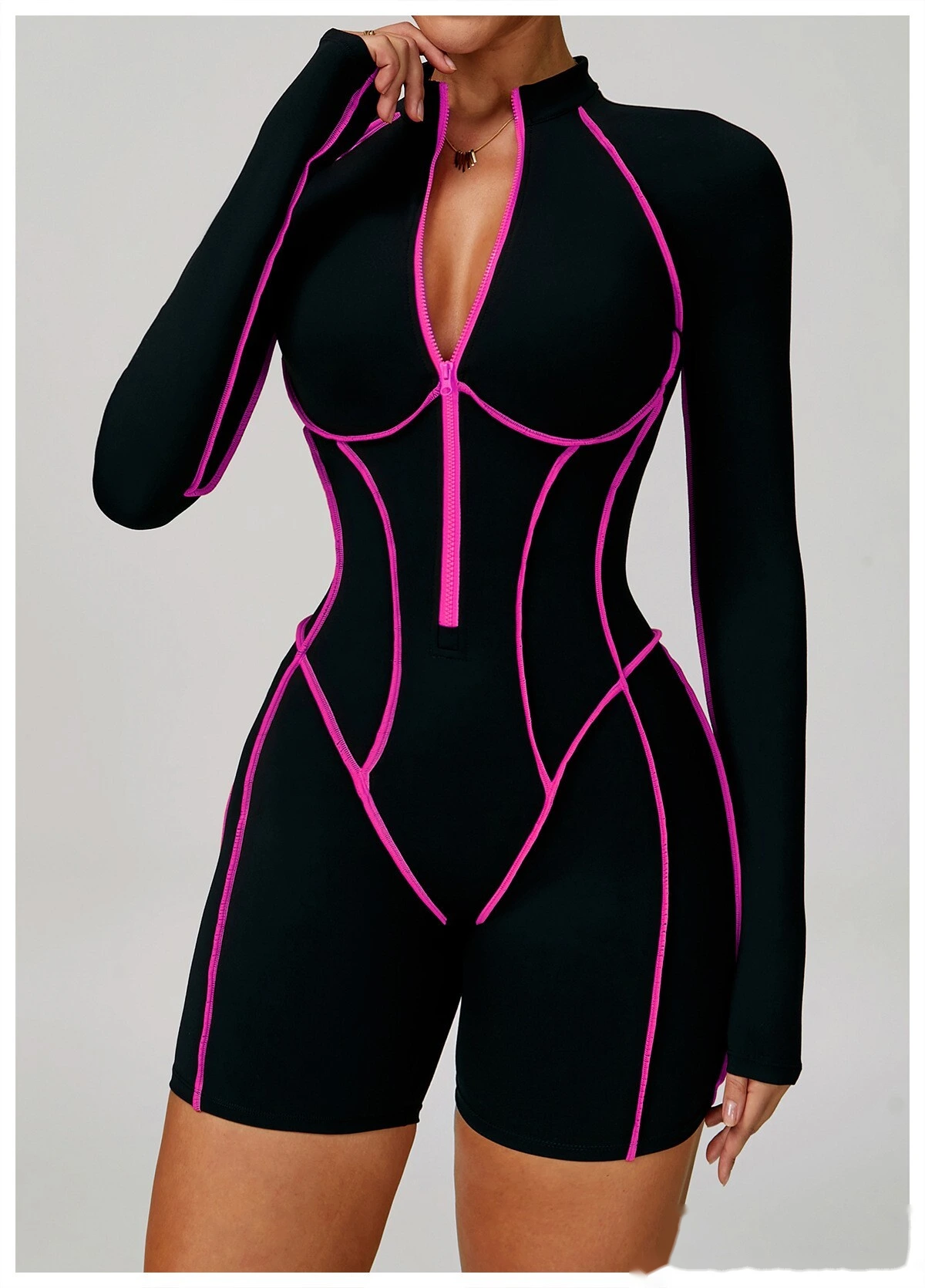 Customized contrast yoga jumpsuit hollow back tight fitness suit high-intensity sports jumpsuit detail