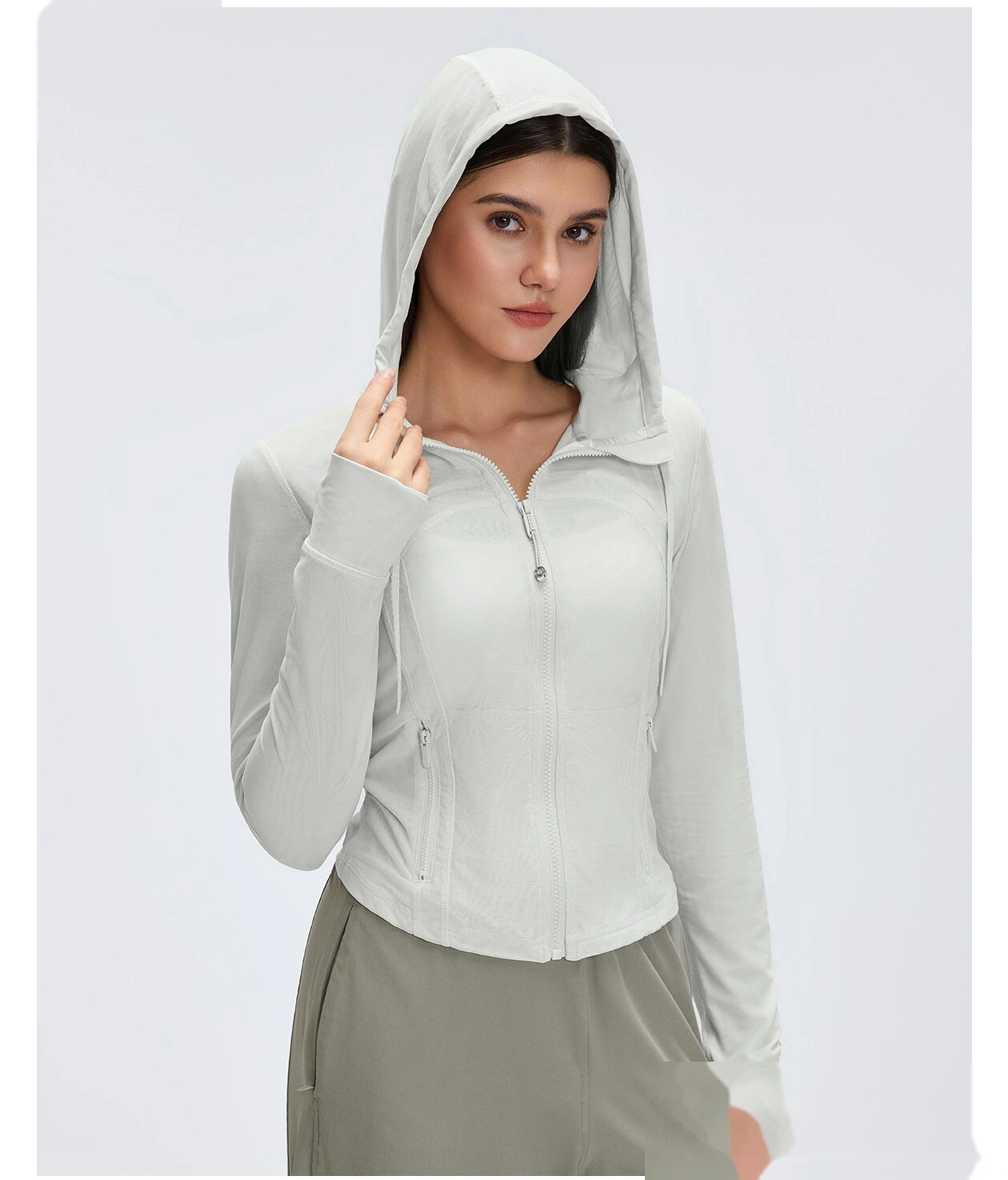 Custom Breathable Mesh Yoga Jacket - Women's Slimming Hooded Full-Zip Running Workout Fitness Jacket detail
