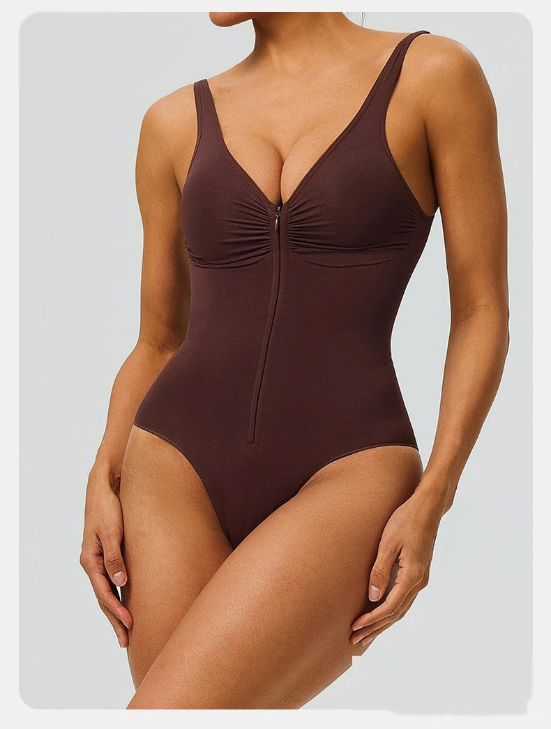 Seamless Zipper Up One Piece Shapewear Strong Compression Tummy Control Body Shaper detail