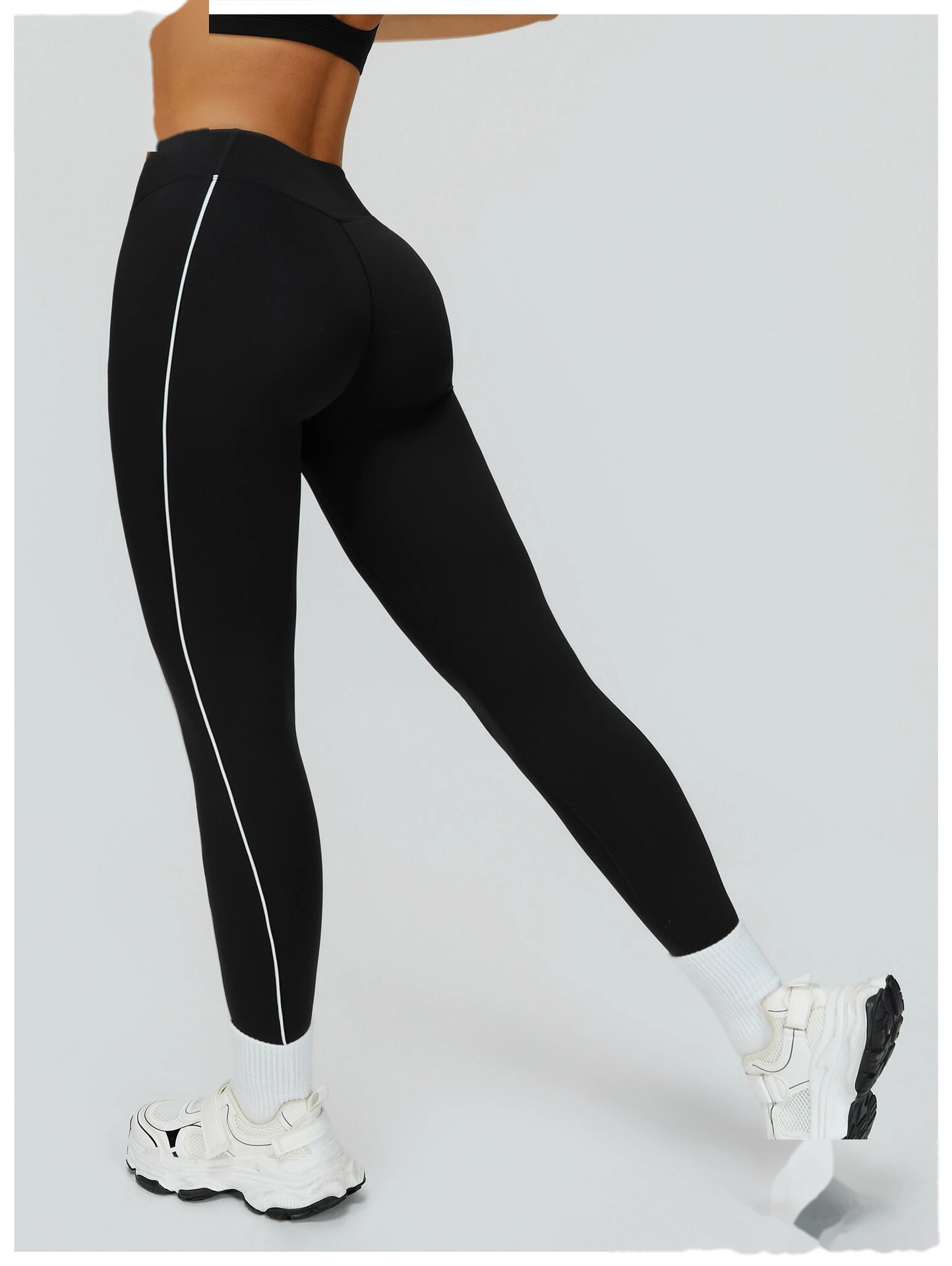Custom Women’s Naked-Feel Tight Yoga Pants - Color Block High-Waisted Butt-Lifting Running Fitness Leggings detail