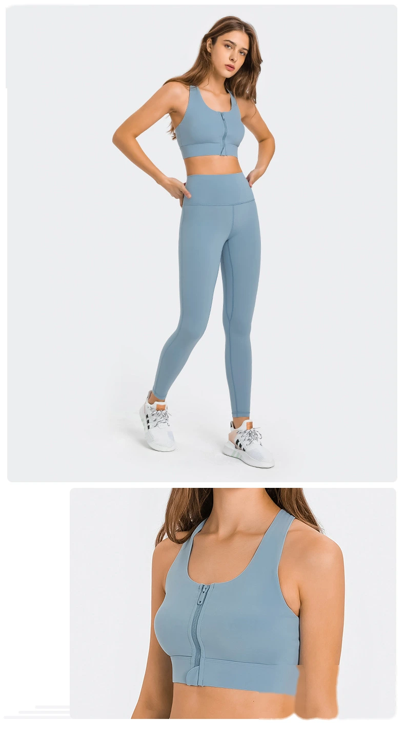 Women racerback sports bra workout fitness front zip yoga gym top detail