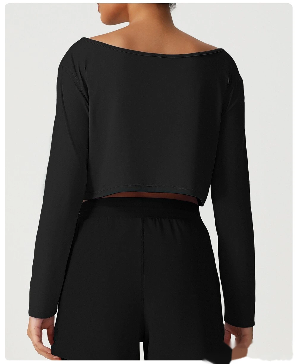 Customized diagonal shoulder long sleeve sports and leisure top high elastic loose T-shirt yoga fitness suit detail