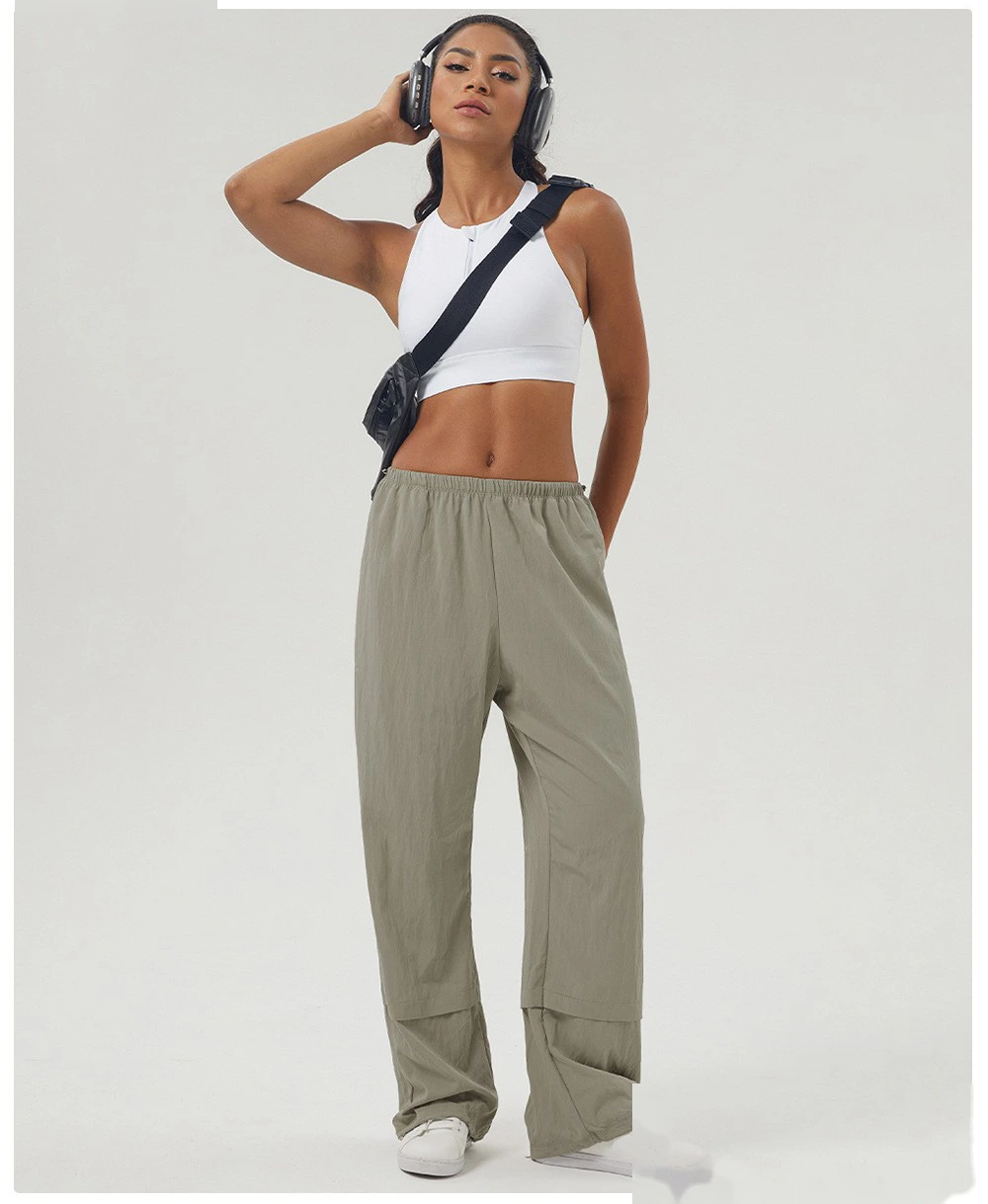 Custom-made loose casual overalls women's high-waisted leg straight pants autumn and winter outdoor sports pants detail