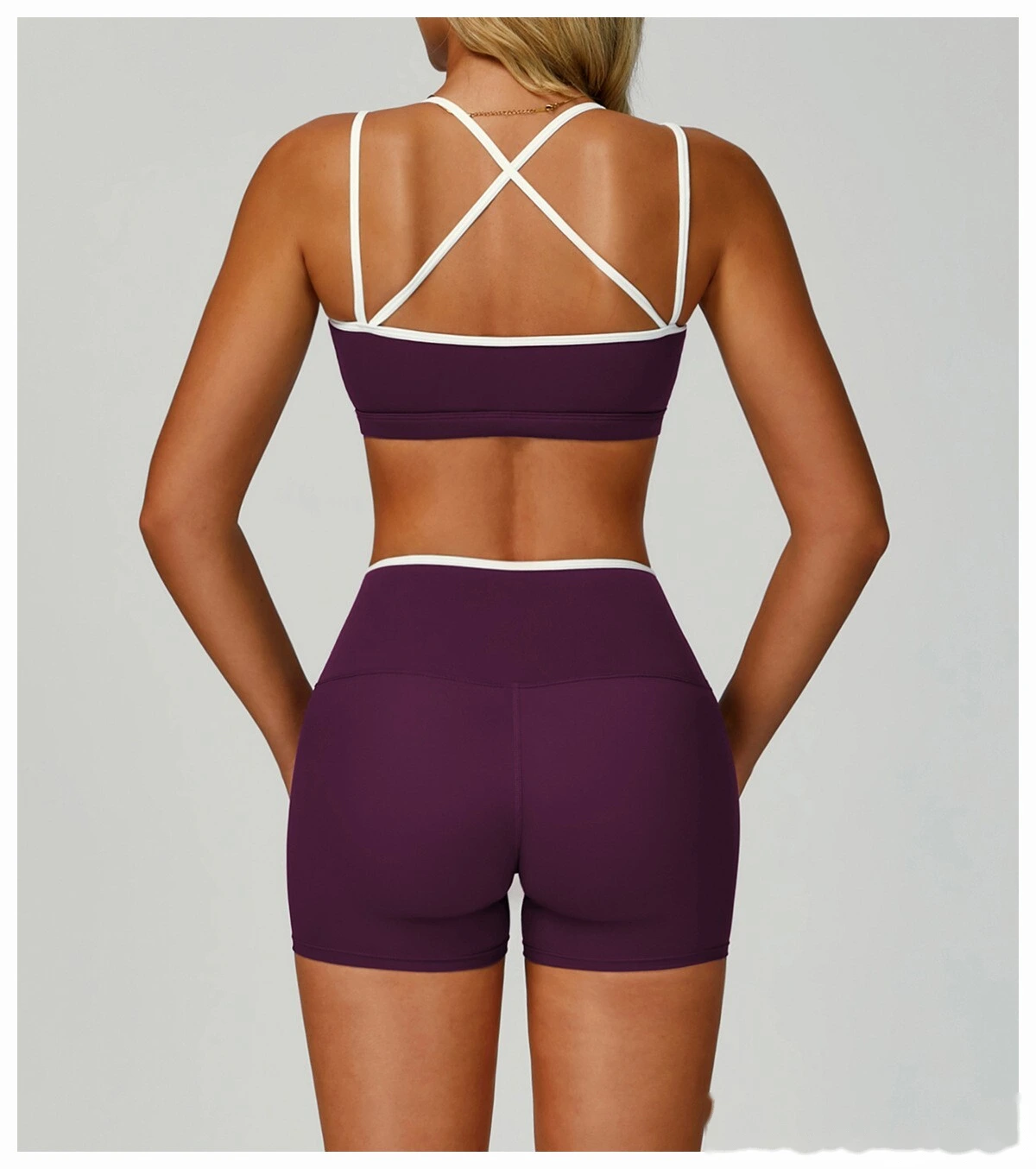 Custom contrast nude tight cross back sports vest running fitness yoga bra detail
