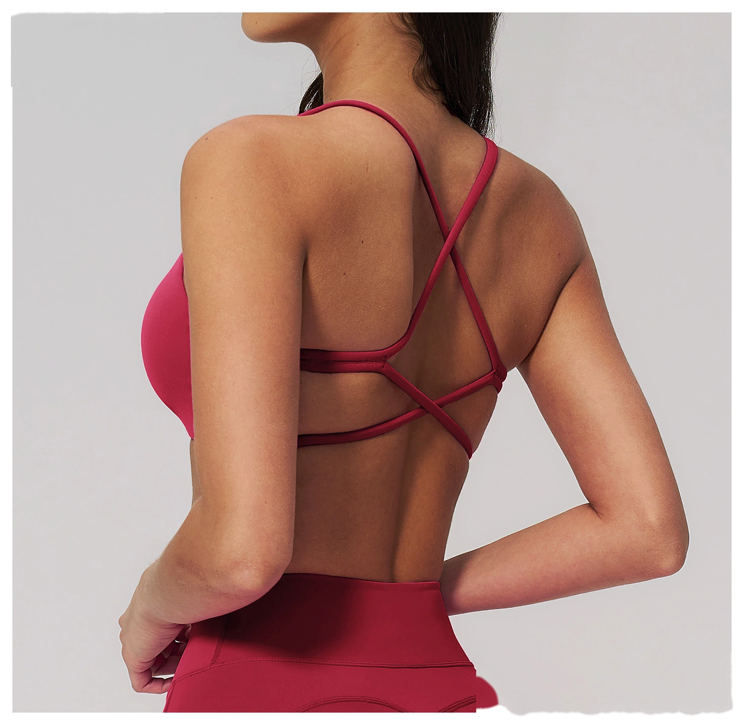 Sports suit women's beautiful back yoga suit tight micro-pull fitness suit detail