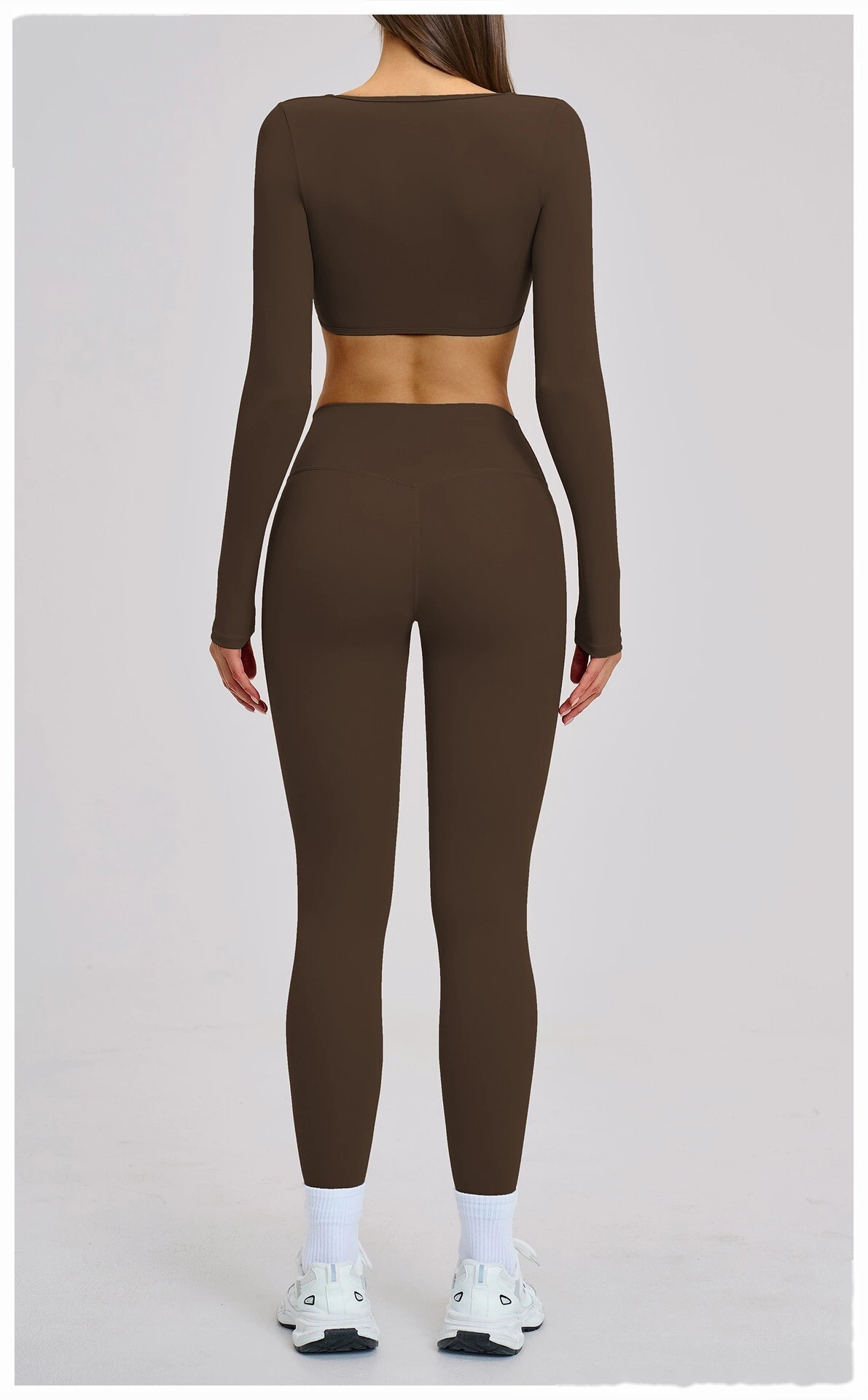 Women’s Custom Long Sleeve V-Neck Cropped Yoga Top Outdoor Fitness Workout Running Active Set detail