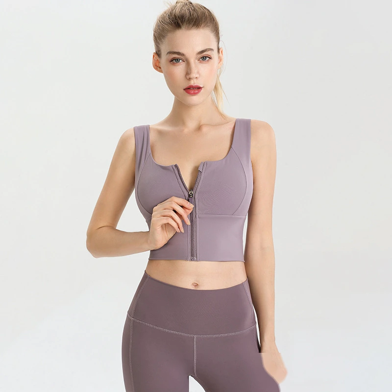 Womens zip up sports bras workout fitness training crop tops detail