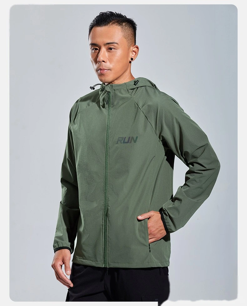 Customized sportswear men's outdoor running quick-drying fitness hooded cardigan training sports coat detail