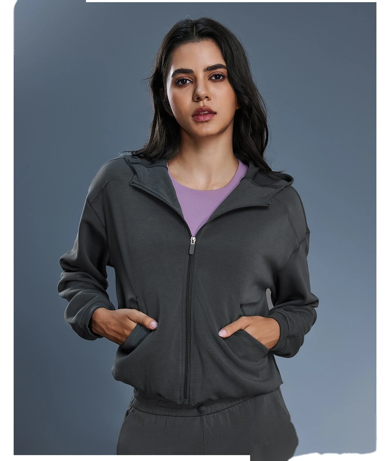 New Custom Women's Zip-Up Hooded Jacket - Casual Sportswear for Running & Workout detail