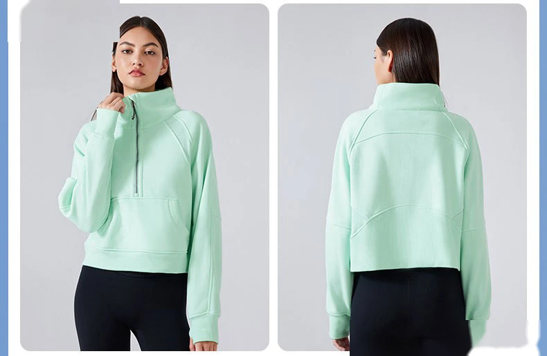 Custom-made semi-zipper high stand-up collar pullover sweater for women's warm fleece thickening in autumn and winter detail