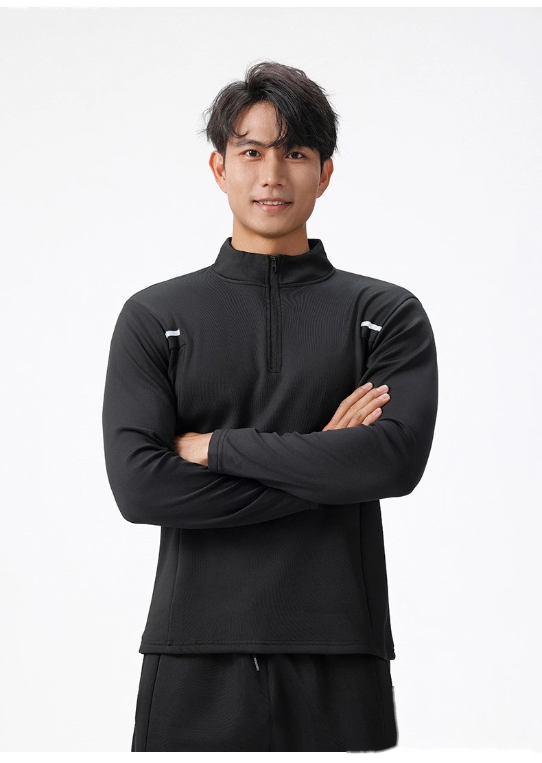 Customized men's spring and autumn sportswear fitness fishing running collar half zipper sports long sleeve T-shirt detail