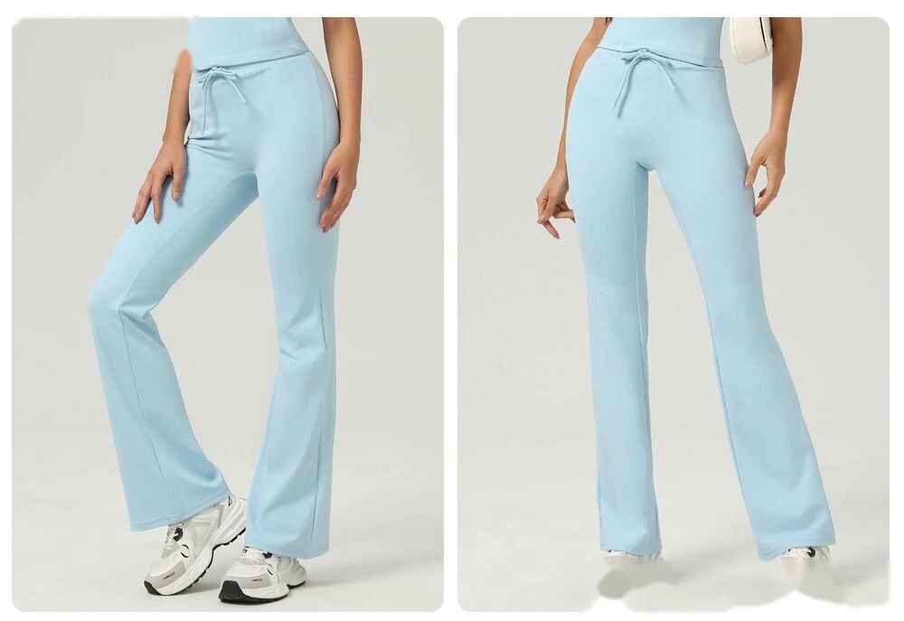 Hip-lifting yoga bell-bottoms fitness exercise wide-leg micro-pants high waist drawstring quick-drying yoga pants detail