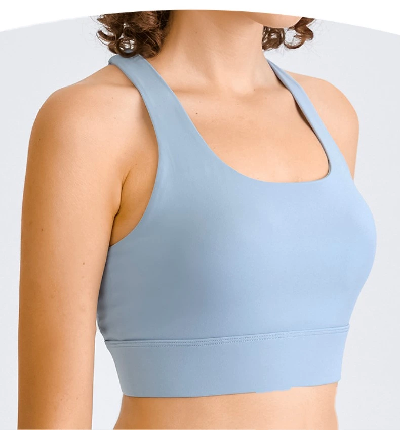 Womens buckle back u neck hollow out high strength sports bra detail