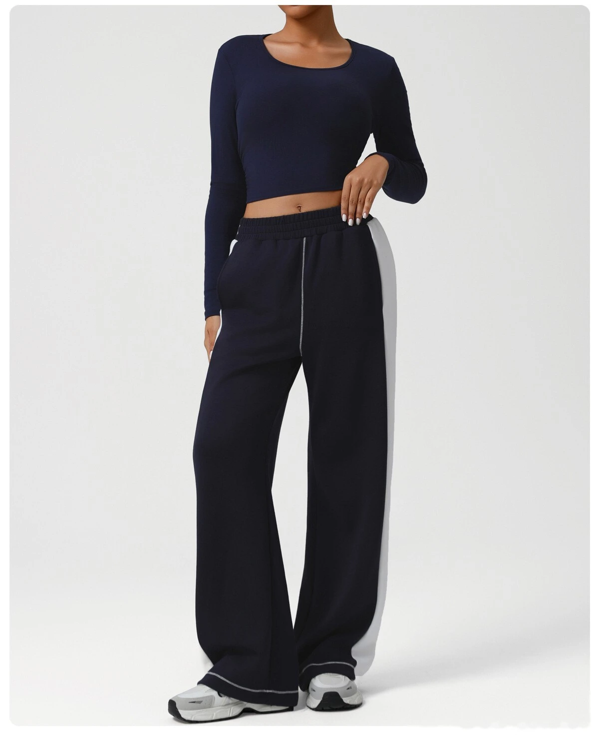 Custom-made threaded short yoga clothes female umbilical slim running autumn sports long sleeve T-shirt top. detail