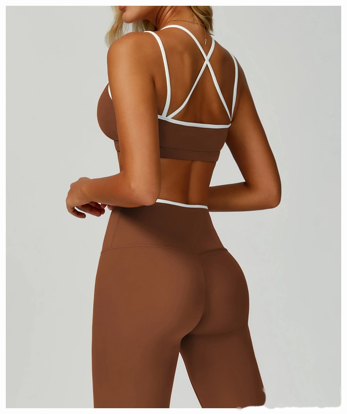 Custom contrast nude tight cross back sports vest running fitness yoga bra detail