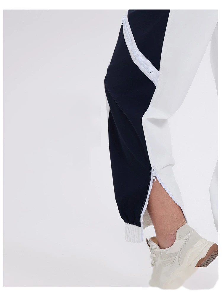 Custom-made windproof woven contrast sports pants women's zipper split toe casual pants detail