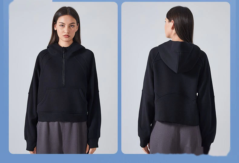 Customized autumn and winter cashmere warm hooded sweater outdoor fitness loose sports top women detail